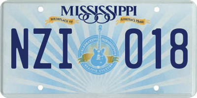 MS license plate NZI018