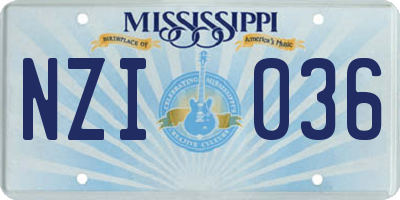 MS license plate NZI036