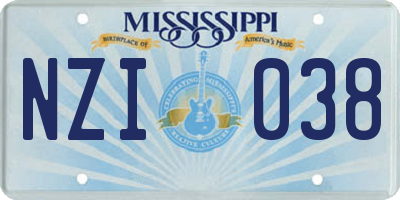 MS license plate NZI038