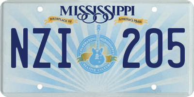MS license plate NZI205