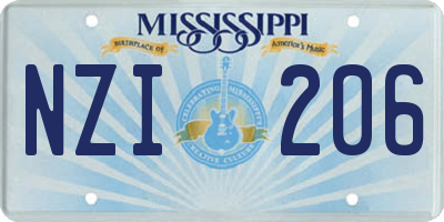 MS license plate NZI206