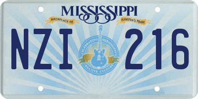 MS license plate NZI216