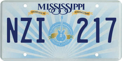 MS license plate NZI217
