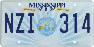 MS license plate NZI314