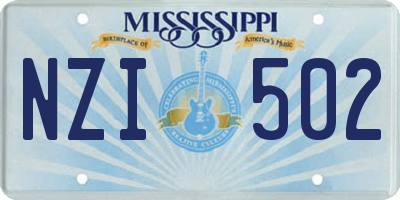 MS license plate NZI502