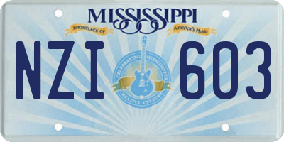 MS license plate NZI603