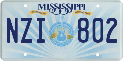 MS license plate NZI802