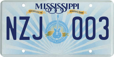 MS license plate NZJ003