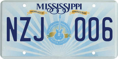 MS license plate NZJ006