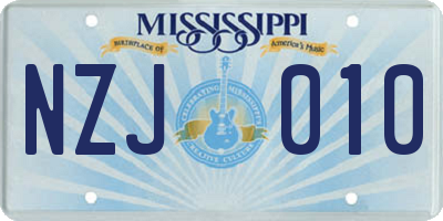 MS license plate NZJ010