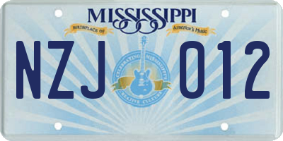 MS license plate NZJ012