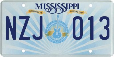 MS license plate NZJ013