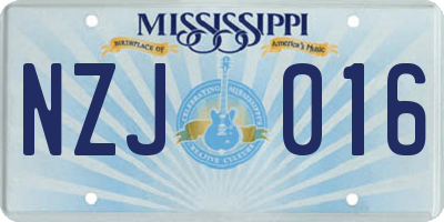 MS license plate NZJ016
