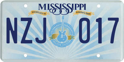 MS license plate NZJ017