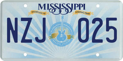 MS license plate NZJ025