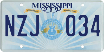 MS license plate NZJ034