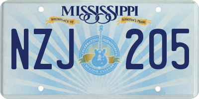 MS license plate NZJ205