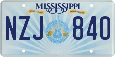 MS license plate NZJ840