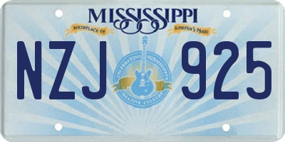 MS license plate NZJ925