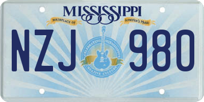MS license plate NZJ980