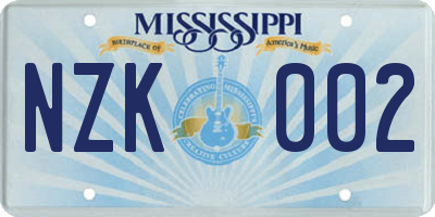 MS license plate NZK002
