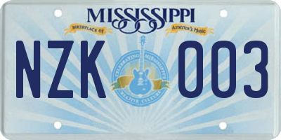 MS license plate NZK003