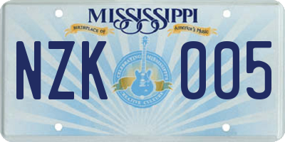 MS license plate NZK005