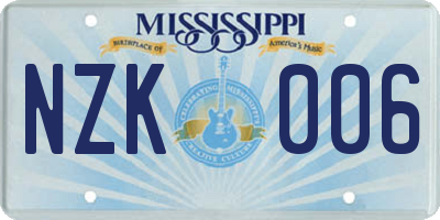MS license plate NZK006