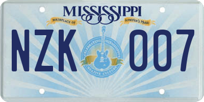 MS license plate NZK007