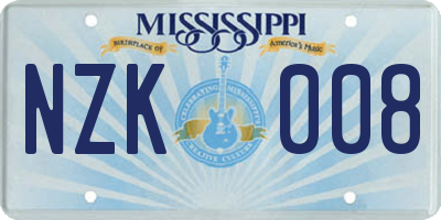 MS license plate NZK008