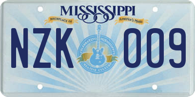 MS license plate NZK009