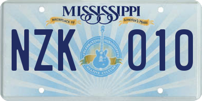 MS license plate NZK010