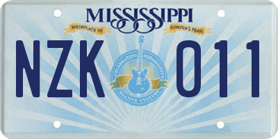 MS license plate NZK011