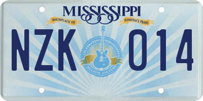 MS license plate NZK014