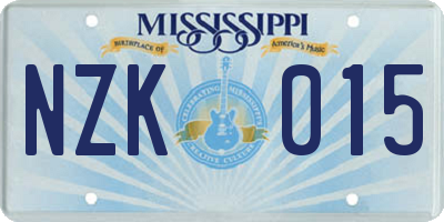 MS license plate NZK015