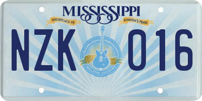 MS license plate NZK016