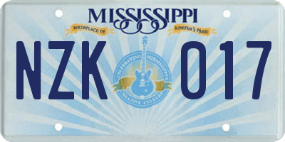 MS license plate NZK017