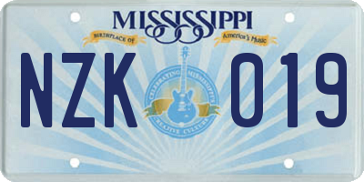 MS license plate NZK019