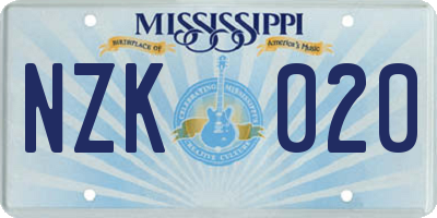 MS license plate NZK020