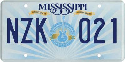 MS license plate NZK021
