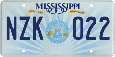MS license plate NZK022