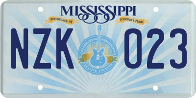 MS license plate NZK023