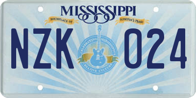 MS license plate NZK024