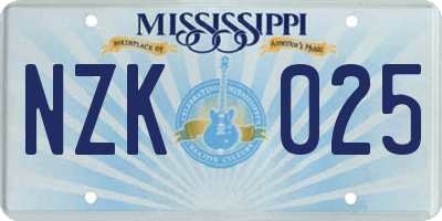 MS license plate NZK025