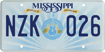 MS license plate NZK026