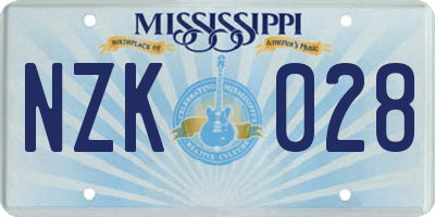 MS license plate NZK028