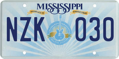 MS license plate NZK030