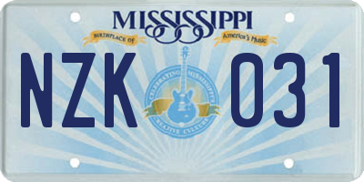 MS license plate NZK031