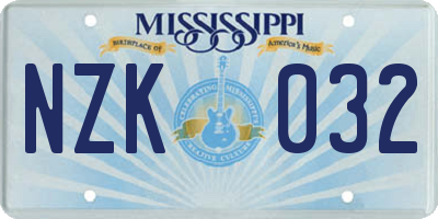 MS license plate NZK032