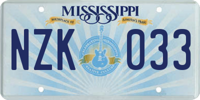 MS license plate NZK033